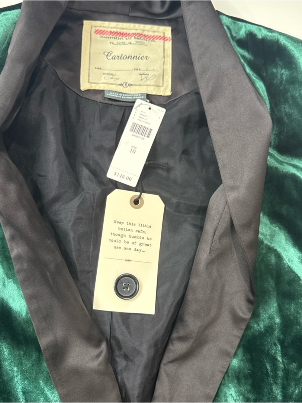 Anthropologie Cartonnier Velvet Blazer Jacket NWT Luxe Old Money Sz 10 A060426 - Picture 5 of 6